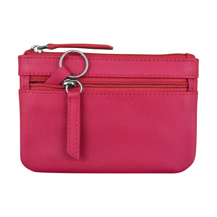 ili New York RFID Leather Coin Wallet with Key Ring - 6413 Indian Pink