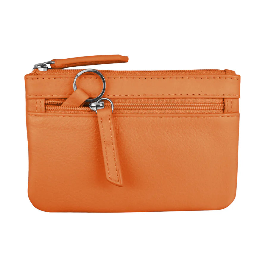 ili New York RFID Leather Coin Wallet with Key Ring - 6413 Papaya