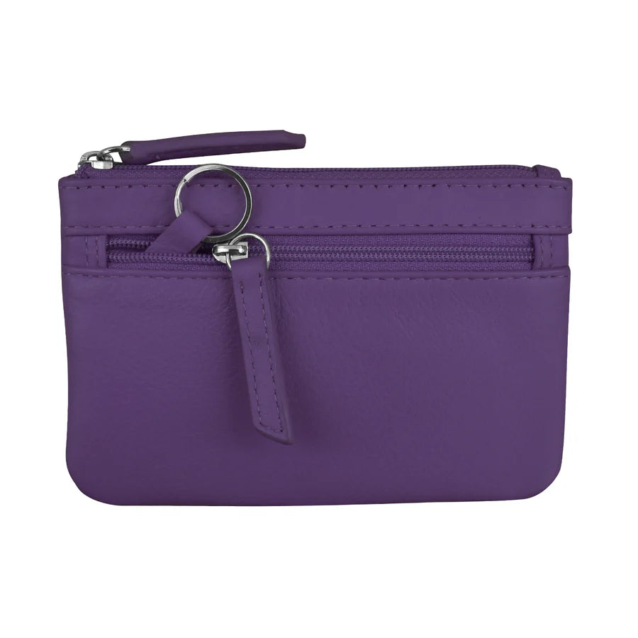 ili New York RFID Leather Coin Wallet with Key Ring - 6413 Purple