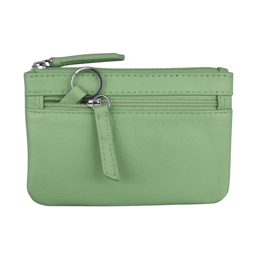 ili New York RFID Leather Coin Wallet with Key Ring - 6413 Sage