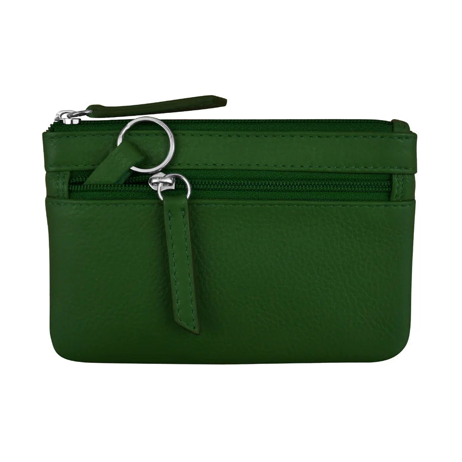 ili New York RFID Leather Coin Wallet with Key Ring - 6413 Hunter Green