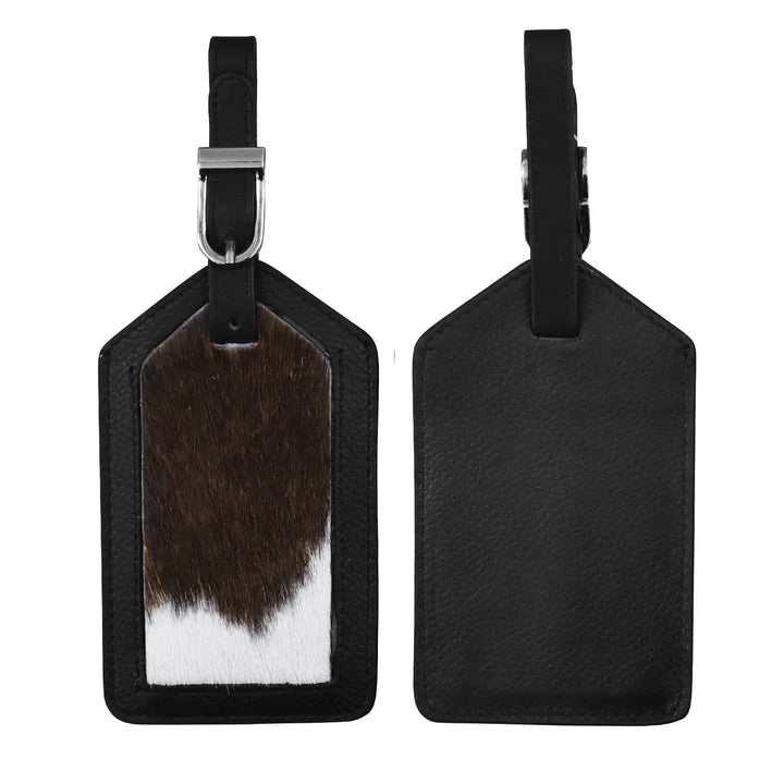 ili New York - Leather Luggage Tag- 6422H Black Haircalf