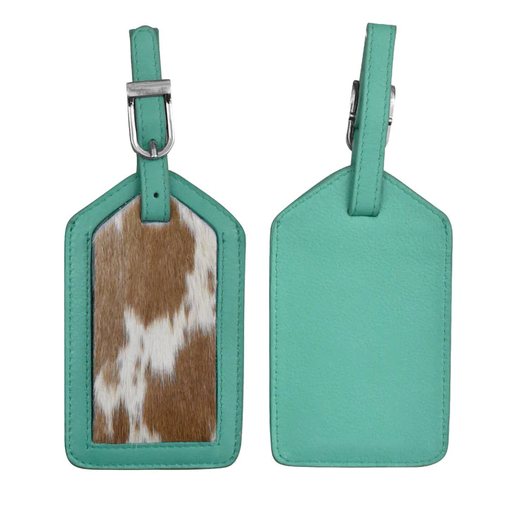 ili New York - Leather Luggage Tag- 6422H Turquoise Haircalf