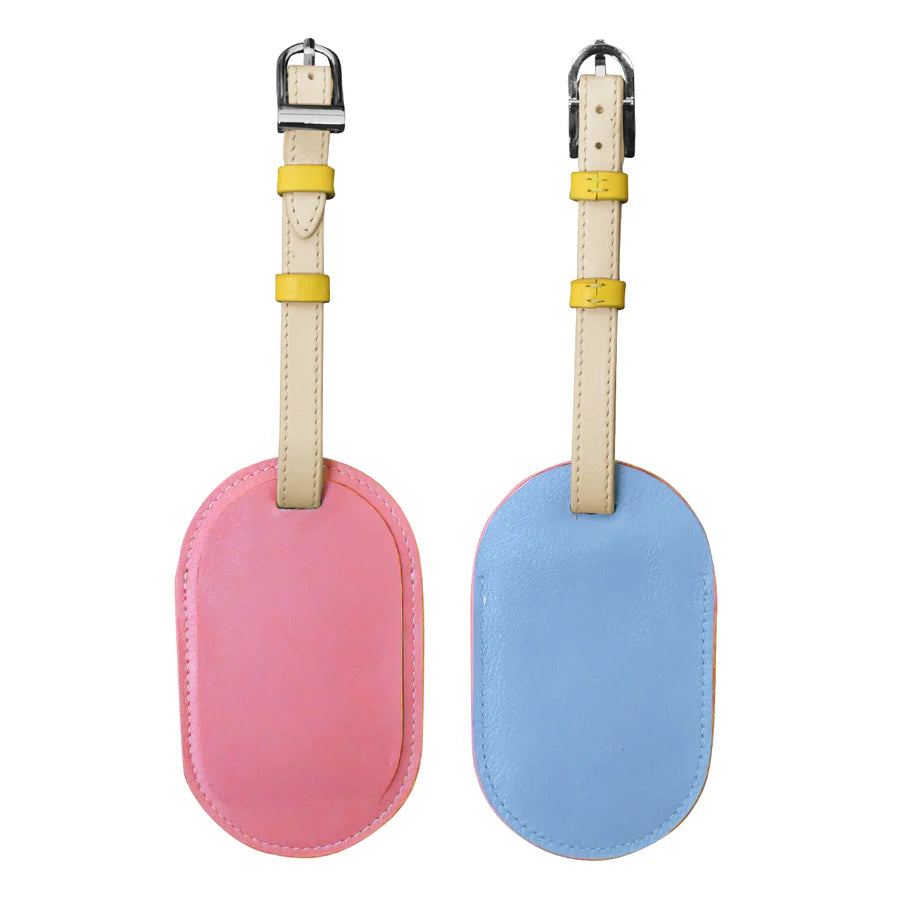 ili New York Round Leather Luggage Tag Pink Rainbow