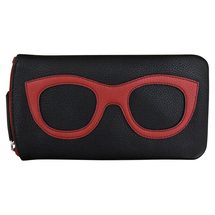 ili New York Eyeglass Leather Case- 6462 Black Red
