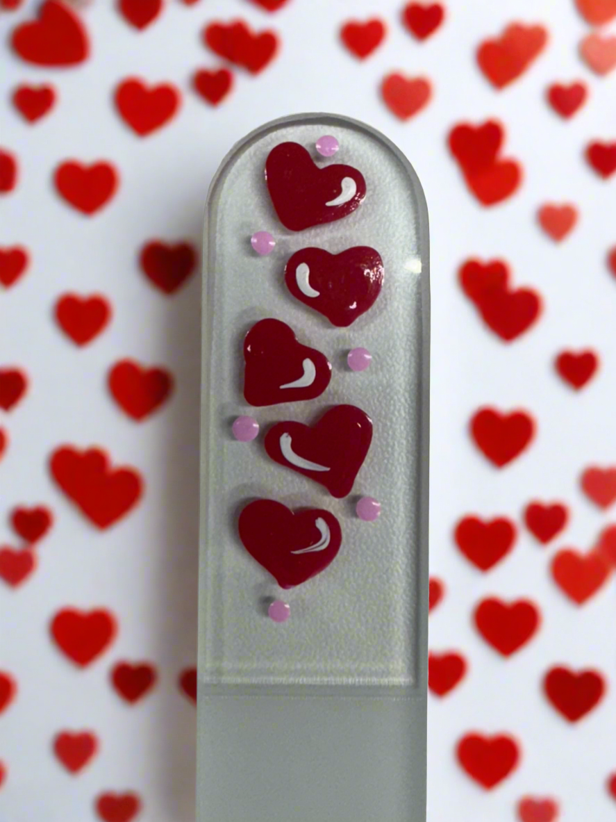 Czech Crystal Nail File - Size Large- Hand Painted Collection Hearts