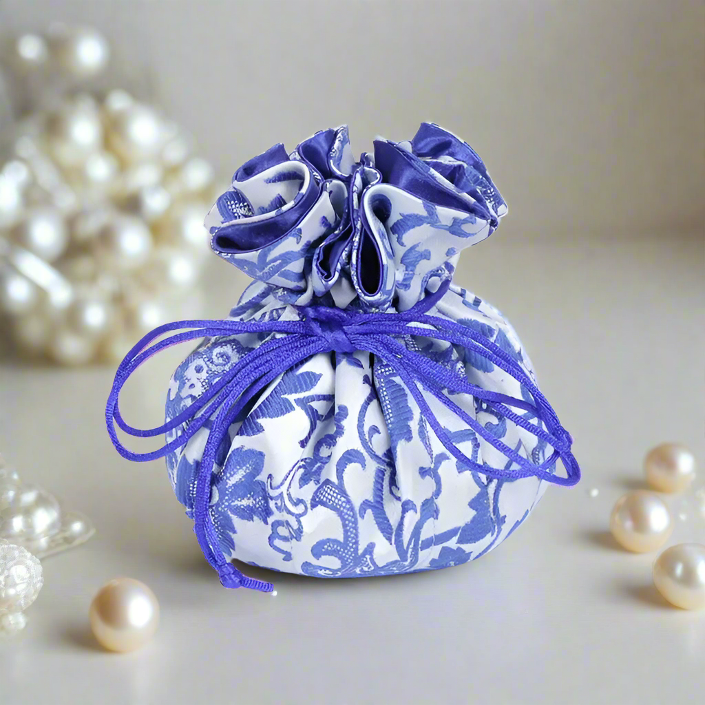Cathayana Jewelry Pouch Floral Brocade- Blue White