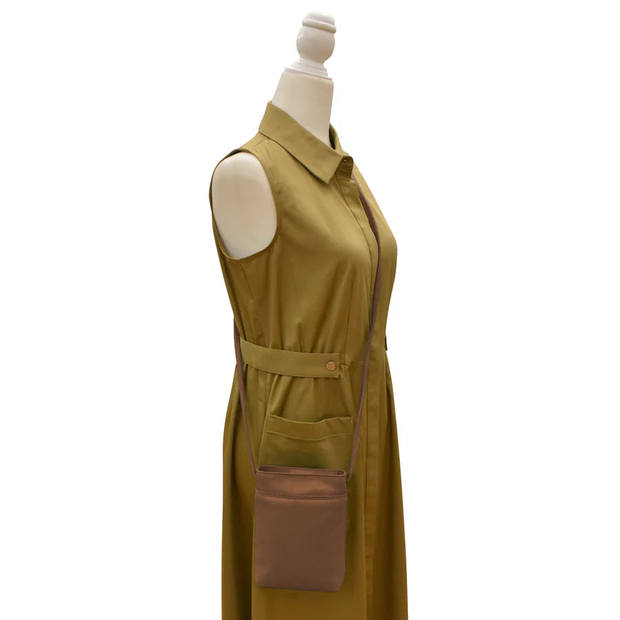 ili New York Leather Open Top Mini Sac Crossbody Camel