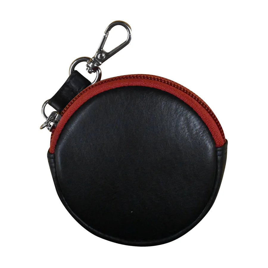 ili New York Leather Round Coin Pouch Bag Charm Black & Red