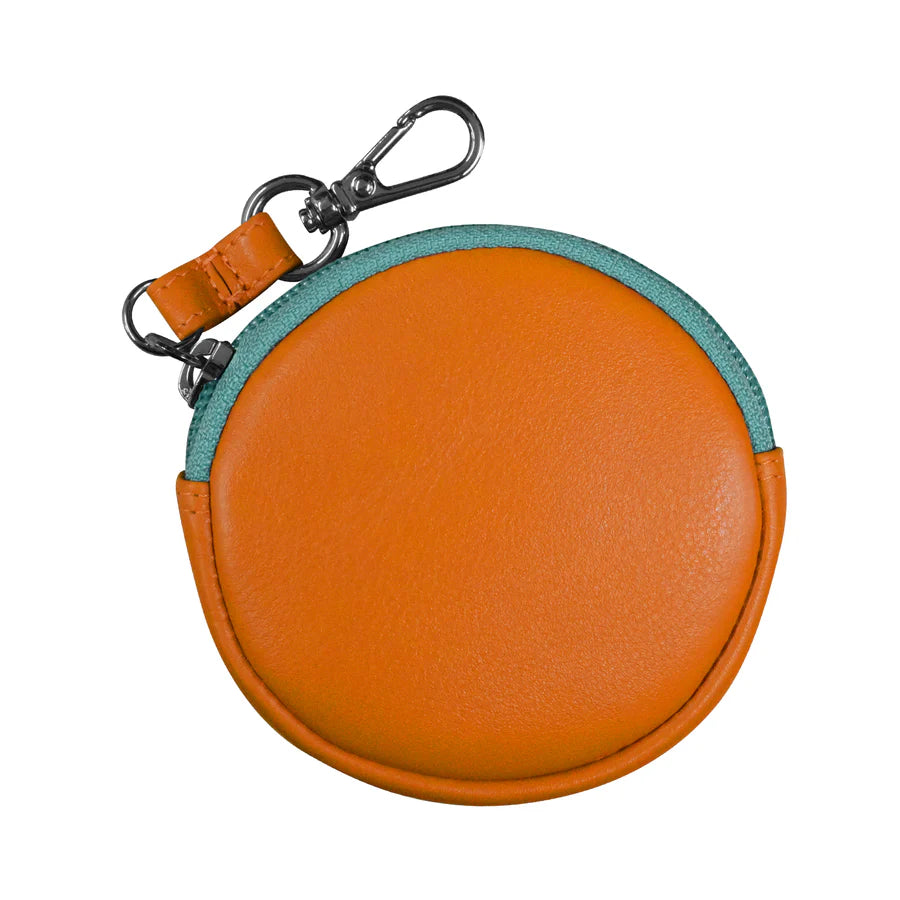 ili New York Leather Round Coin Pouch Bag Charm Papaya Turquoise
