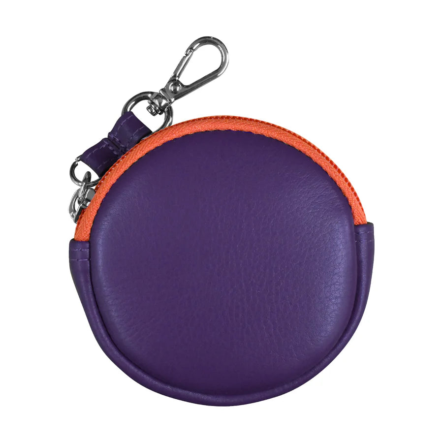 ili New York Leather Round Coin Pouch Bag Charm Purple Orange