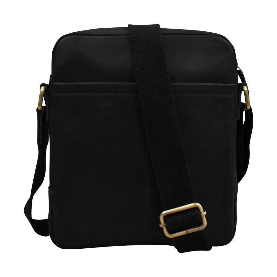 ili New York RFID Leather Messenger Bag/Crossbody- 6761 Black