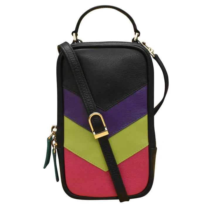 ili New York Leather RFID Multi Color Phone Bag- 6772 Black Bright