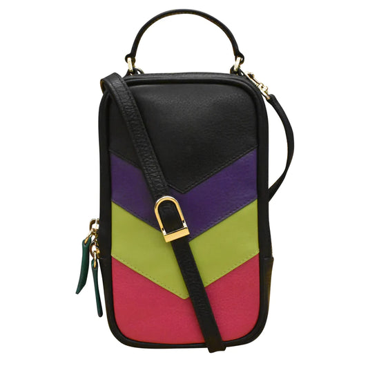 ili New York Leather RFID Multi Color Phone Bag- 6772 Black Bright