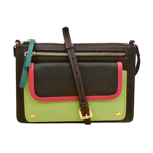 ili New York Leather Multi Color Slim Crossbody- 6774 Black Brights