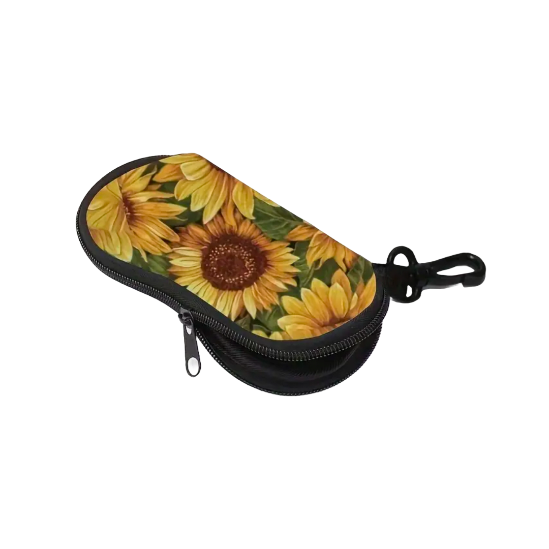 Zippered Neoprene Eyeglass Pouch With Carrying Clip Sunflowers