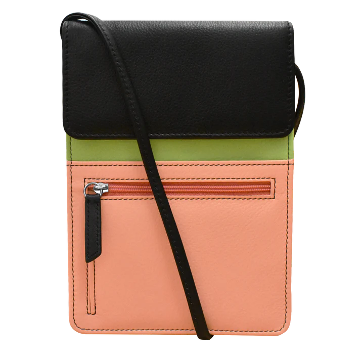 ili New York - RFID blocking Leather Organizer on a String - Large- 6824 Peach Multi