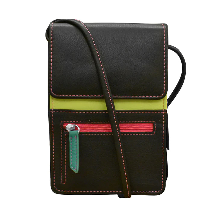 ili New York - RFID Crossbody Leather Organizer on a String- Small- 6827 Black Brights