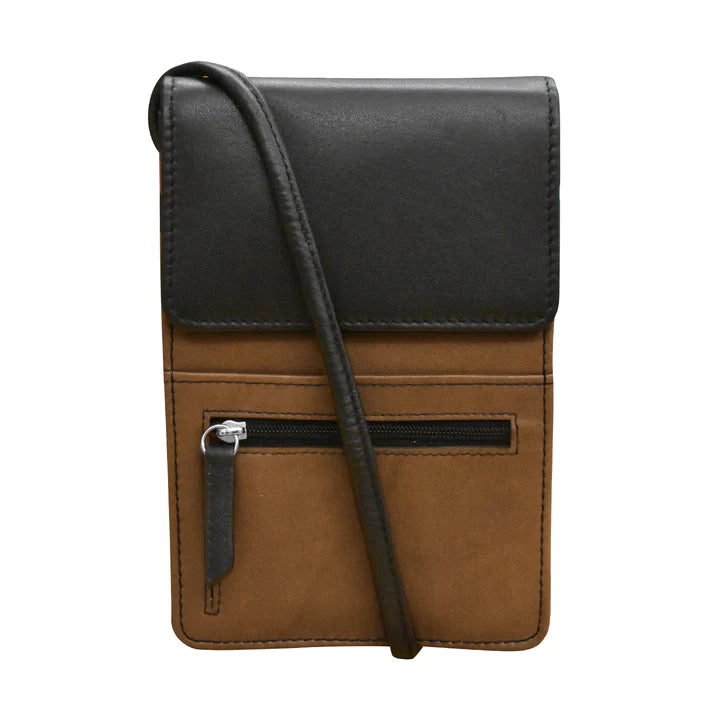 ili New York - RFID Crossbody Leather Organizer on a String- Small- 6827 Toffee Black