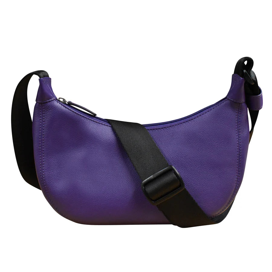 ili New York Leather & Nylon Strap RFID Round Crossbody Bag Purple