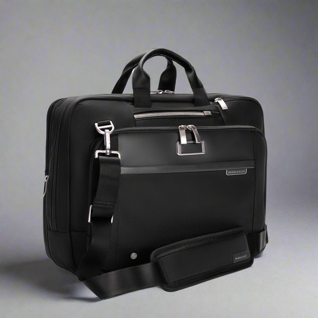 Briggs & Riley @WORK Large Expandable RFID Zippered Briefcase (Free Monogram)- KB535X Black