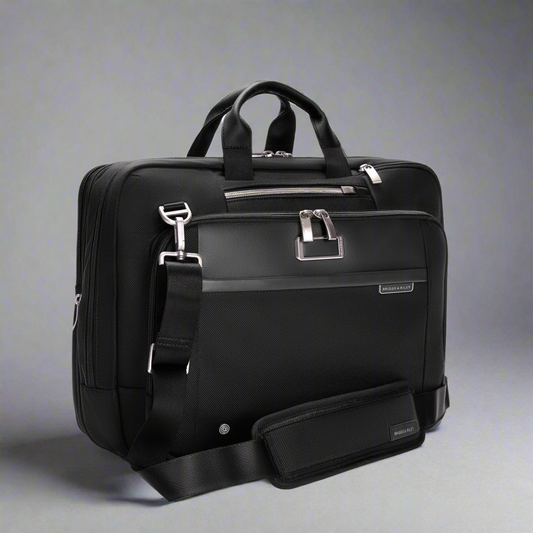 Briggs & Riley @WORK Large Expandable RFID Zippered Briefcase (Free Monogram)- KB535X Black