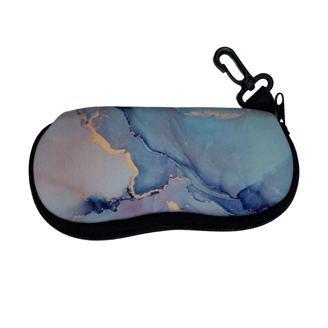 Zippered Neoprene Eyeglass Pouch With Carrying Clip Marble Blue & Pink