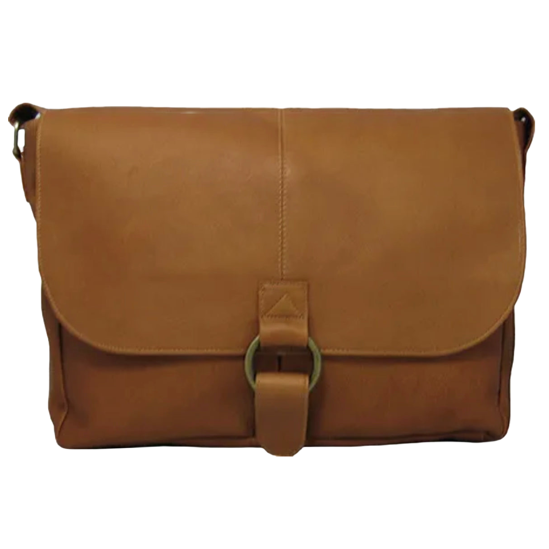 David King & Co. 199 Leather East/West 1/2 Flap Messenger Bag with Large Ring Tan