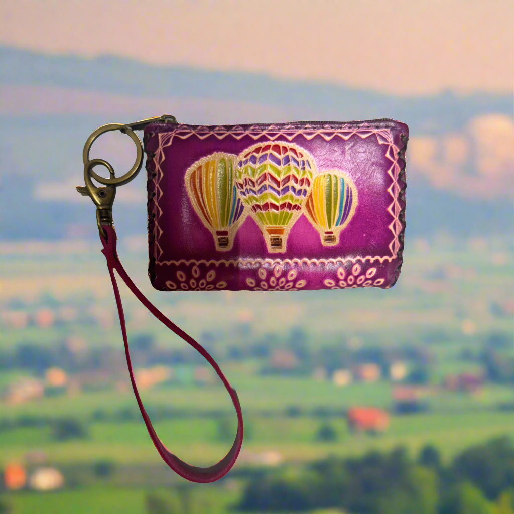 Leather Hot Air Balloon Coin Purse/Keychain Pink