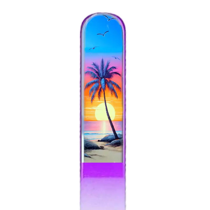 3D Colored Crystal Nail File- Size Medium- Floral Collection Palm Tree Sunset