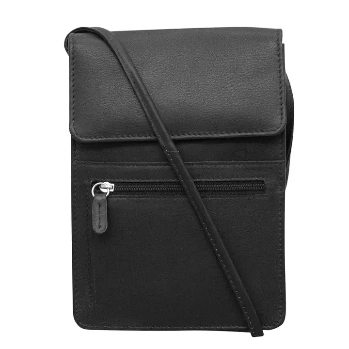ili New York - RFID Crossbody Leather Organizer on a String- Small- 6827 Black