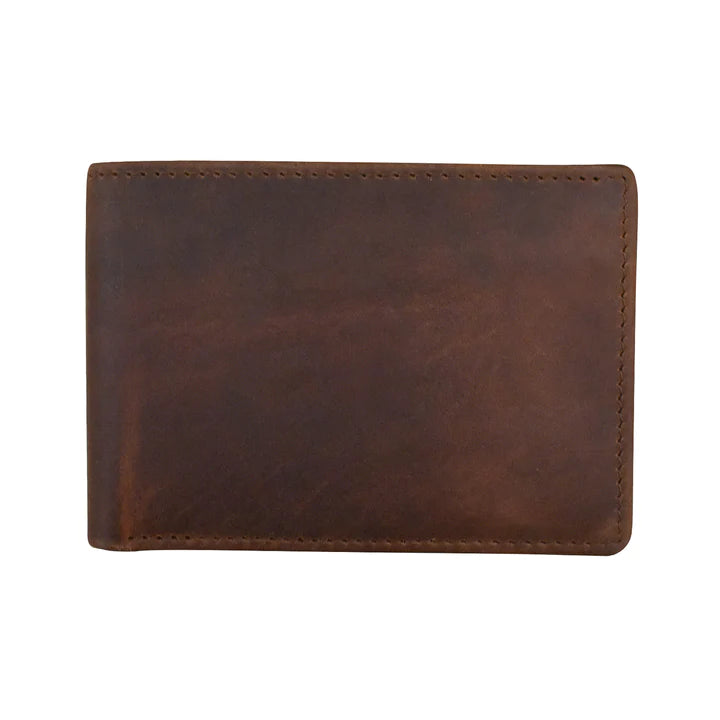 ili New York Leather RFID Compact Bifold Wallet- 7001 Rustic Brown