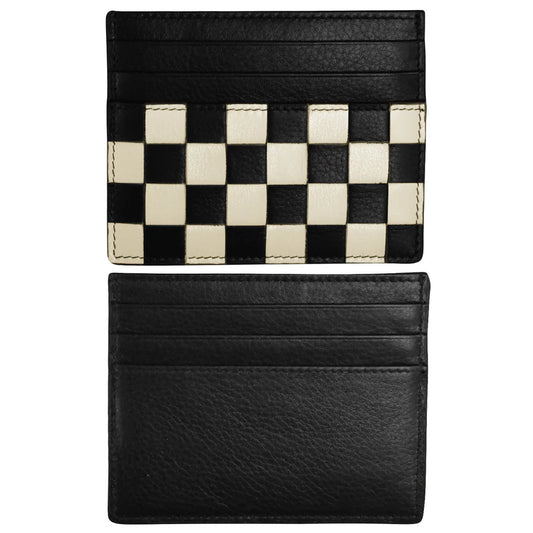 ili New York Leather RFID Checkerboard Card Case Wallet Black Stone