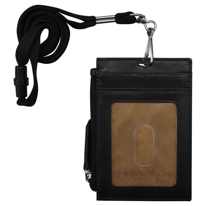 ili New York Leather Vertical Zip I.D. Holder with Lanyard- 7118 Black