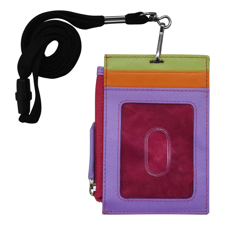 ili New York Leather Vertical Zip I.D. Holder with Lanyard- 7118 Palm Beach