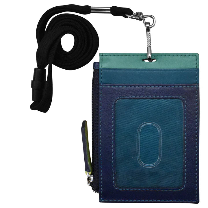 ili New York Leather Vertical Zip I.D. Holder with Lanyard- 7118 Serenity Multi