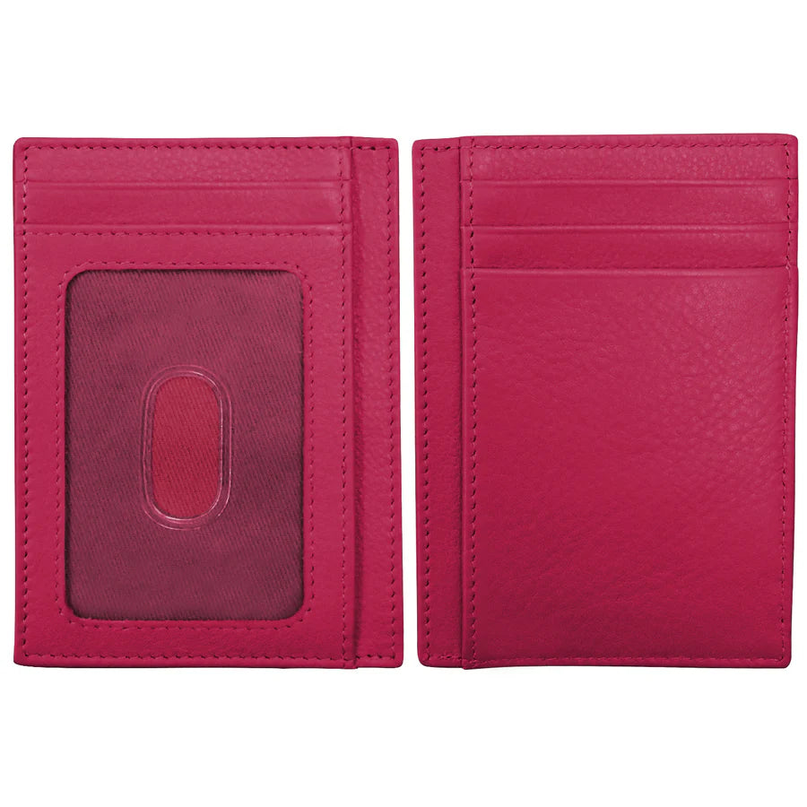 ili New York Leather RFID Pocket I.D. Wallet - 7176 Indian Pink
