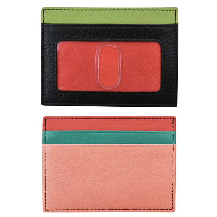 ili New York RFID Card Case Leather Wallet - 7201 Peach Multi