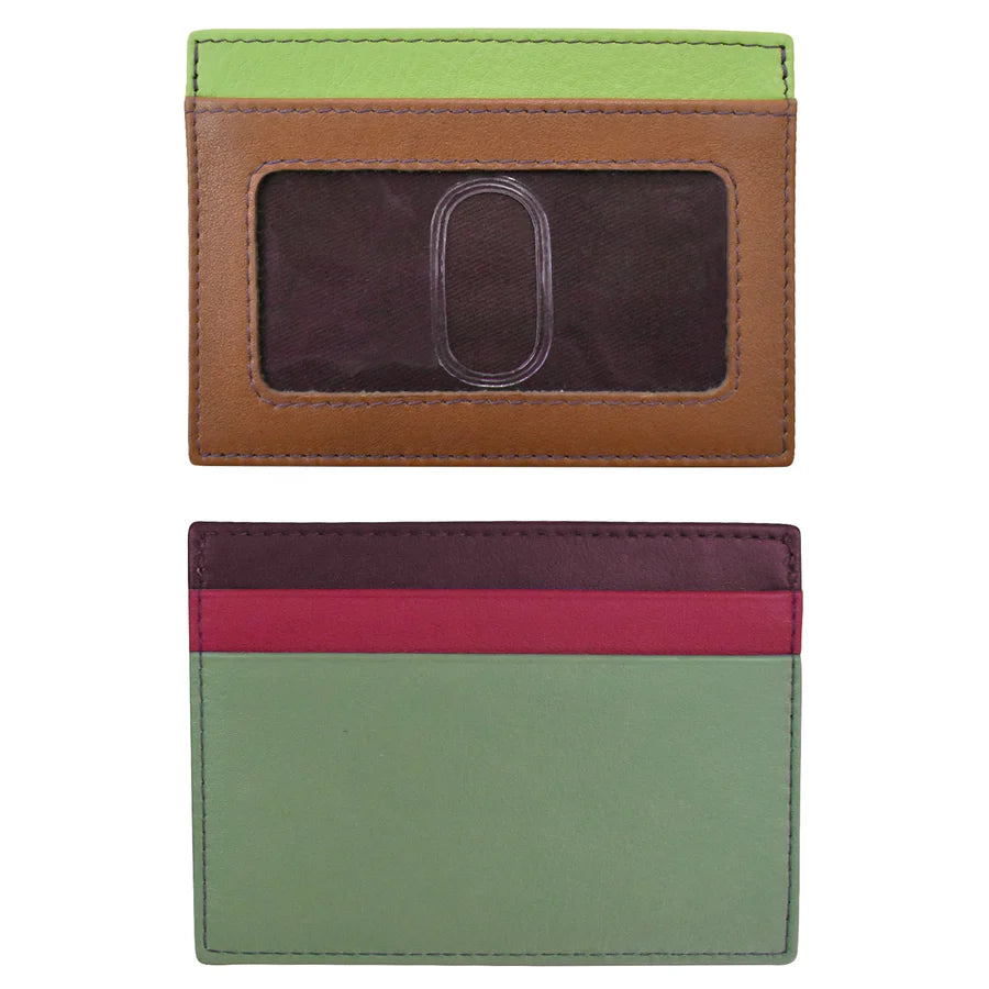 ili New York RFID Card Case Leather Wallet - 7201 Sage Multi