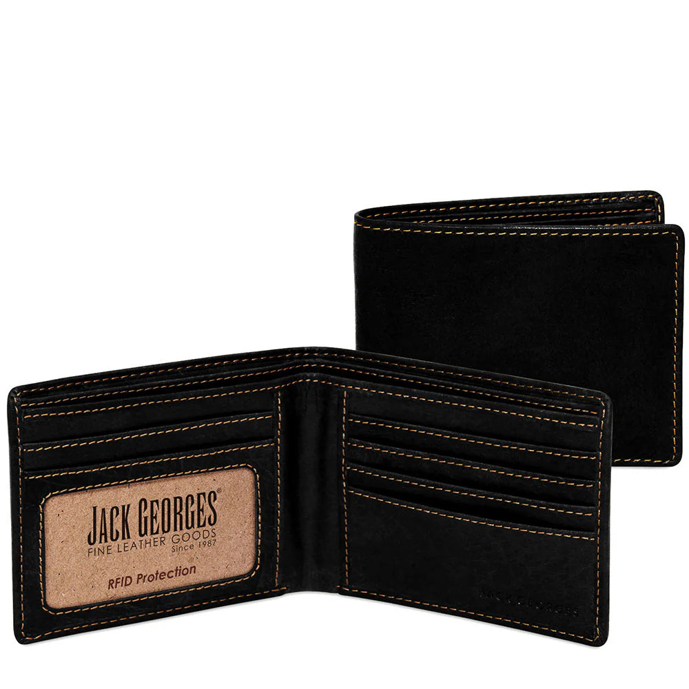 Jack Georges Leather Voyager Bifold Wallet- 7301 Black