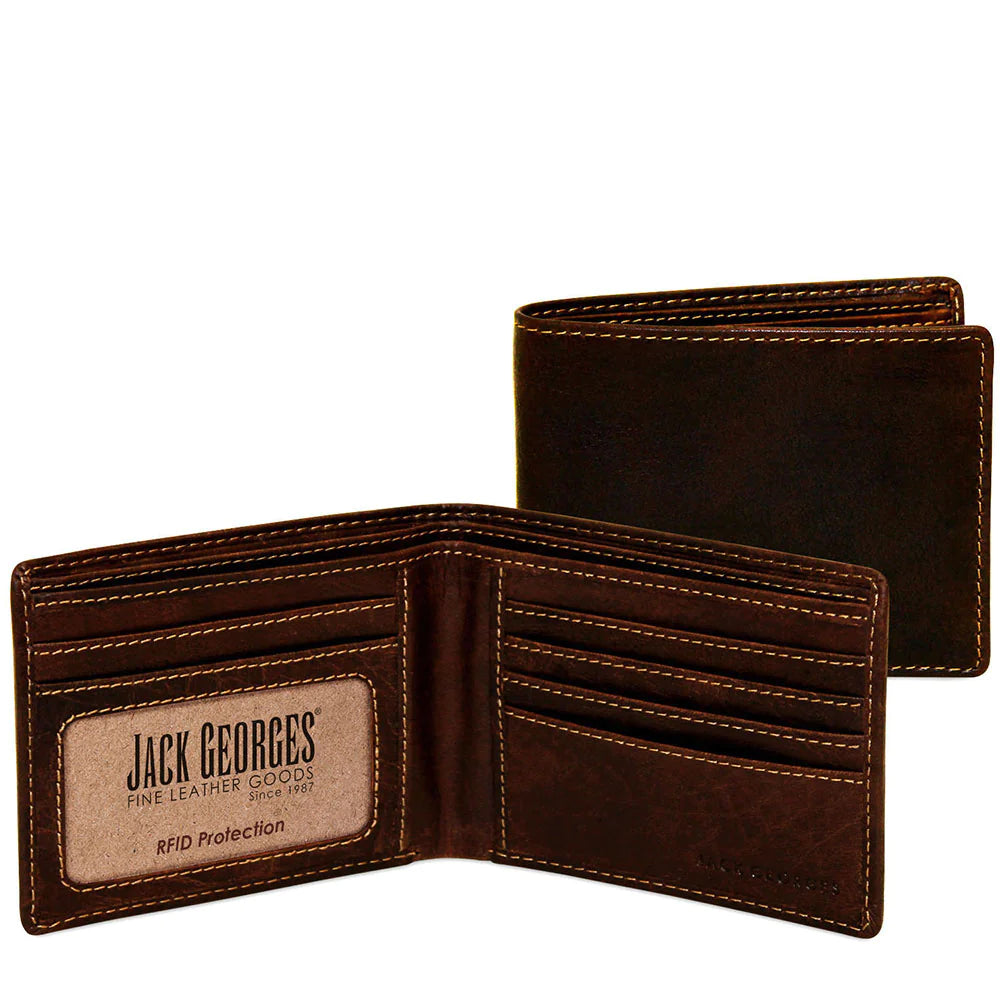 Jack Georges Leather Voyager Bifold Wallet- 7301 Brown