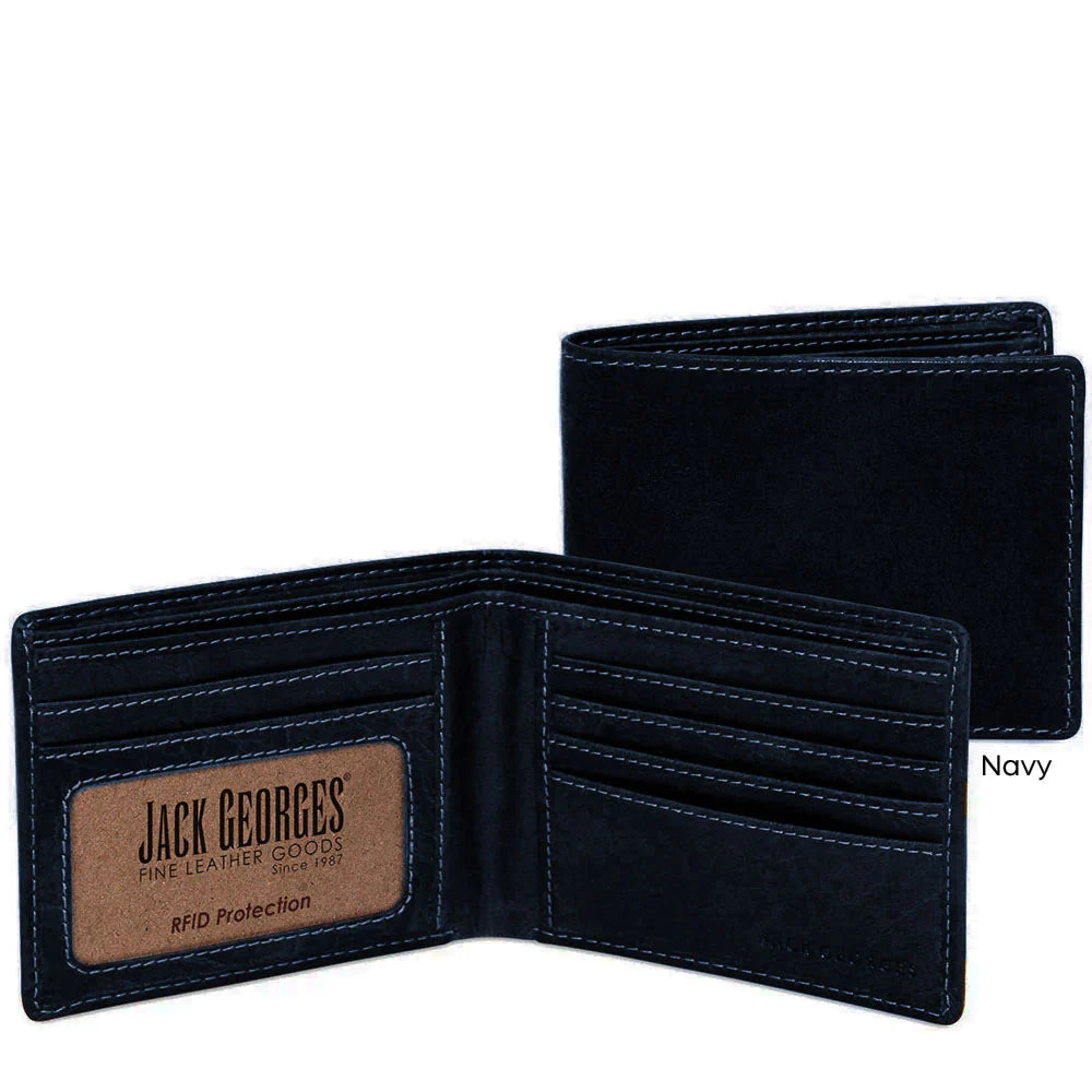 Jack Georges Leather Voyager Bifold Wallet- 7301 Navy