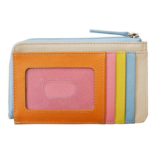ili New York Leather Flat Card Case RFID Wallet Pink Rainbow