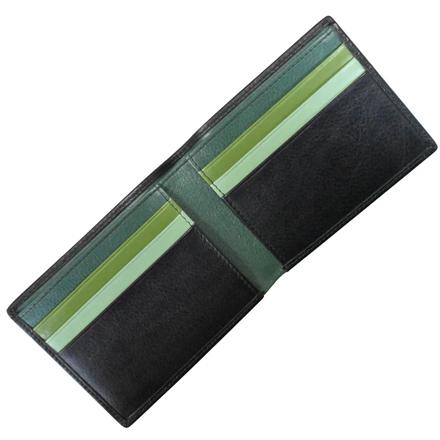 ili New York Leather RFID Multi Color Bifold Wallet - 7321 Black Green Multi
