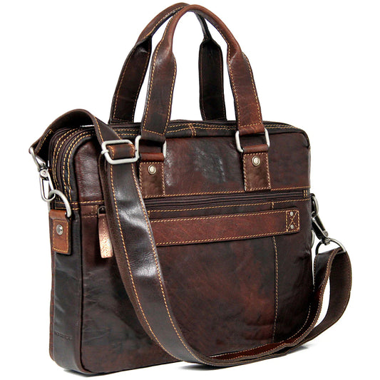 Jack Georges Leather Voyager Professional Zippered Briefcase - 7321 Brown