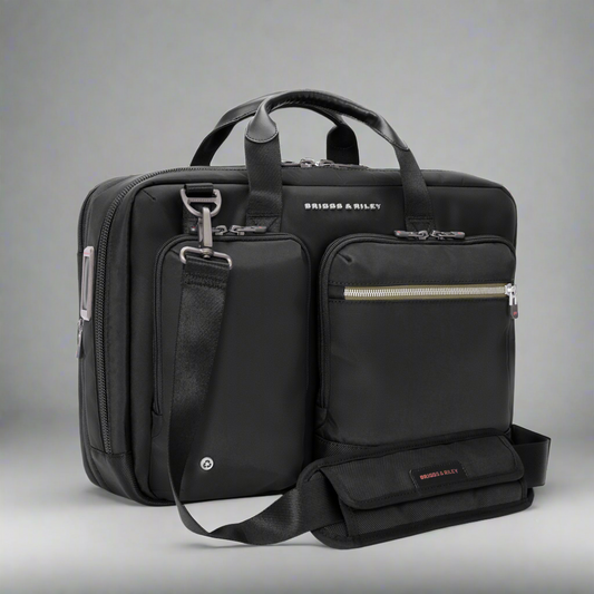 Briggs and Riley HTA Slim Expandable Zipper RFID Zippered Briefcase (Free Monogram)- AB121X Black