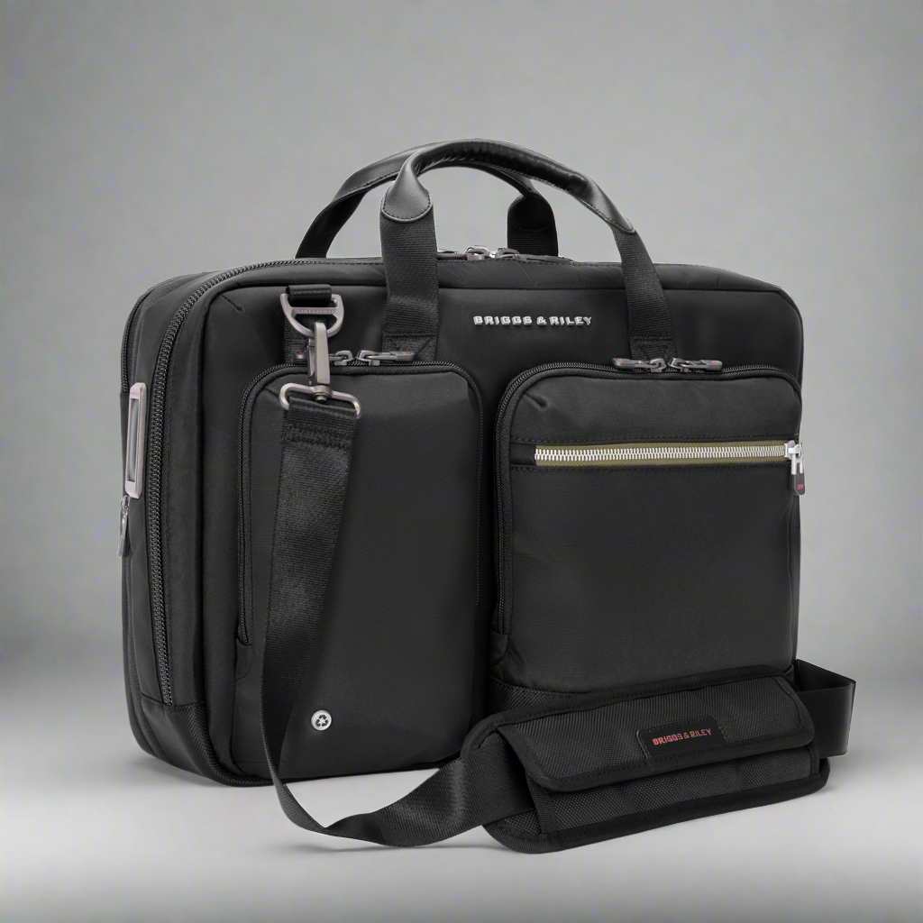 Briggs and Riley HTA Slim Expandable Zipper RFID Zippered Briefcase (Free Monogram)- AB121X Black