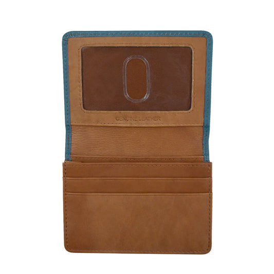 ili New York Flap Card Case Wallet- 7415 Jeans Blue Antique Saddle