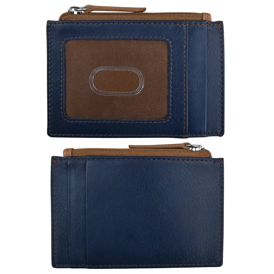 ili New York RFID Leather Zippered I.D. Wallet- 7416 Classic Navy Antique Saddle