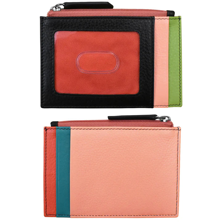 ili New York RFID Leather Zippered I.D. Wallet- 7416 Peach Multi